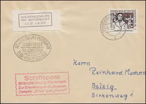 Schiffspost Brandenburg-Potsdam per Motorschiff BRANDENBURG / HAVEL 5.5.1957