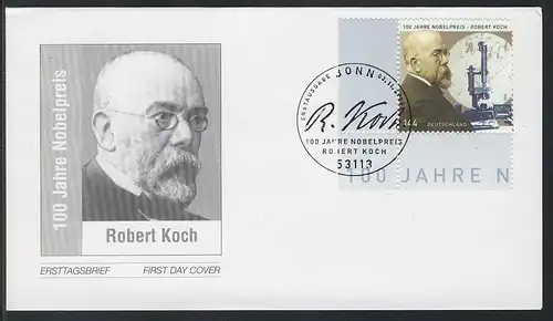2496 Friedensnobelpreis an Robert Koch auf FDC Bonn