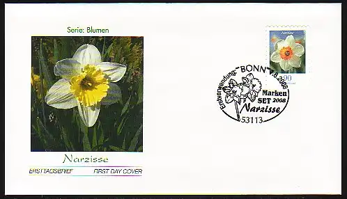 2515 Narzisse, selbstklebend aus Folienblatt 1, FDC EV-O Bonn 7.8.2008
