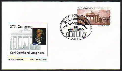 2636 Langhans selbstklebend aus MH 70, FDC EV-O Bonn