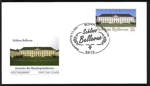 2604 Château de Bellevue sk, FDC Première utilisation-O Bonn