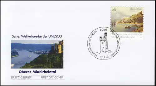 2537 Mittelrheintal SELBSTKLEBEND aus MH 63 auf FDC Bonn