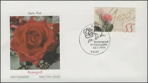 2321I Salut Rosen - autocollant en MH 51 sur FDC Bonn 13.02.2003