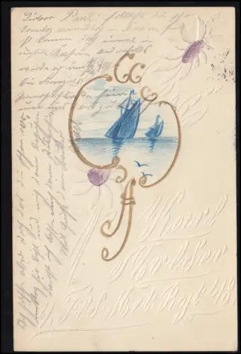 Präge-AK Segelboote, DRESDEN-NEUST. 15b 12.11.1904. nach BAUTZEN 1e 12.11.04