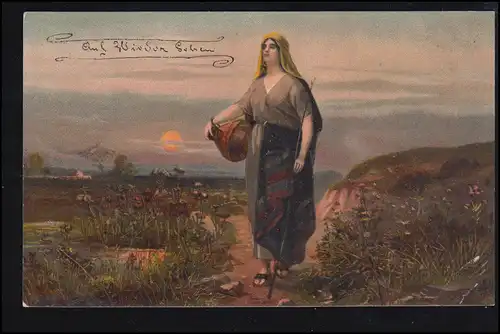 AK Artiste La prière du soir de la paysanne sur le chemin du champ, CLEVE2.8.1905