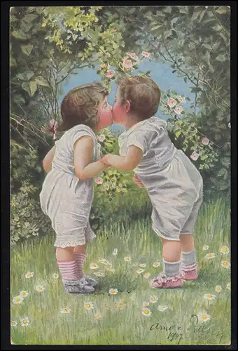 AK-A. Artiste de fissures: Le premier baiser, l'éditeur P.F.B., marqué en 1917