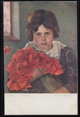Künstler-AK H. Schachinger: Das Mädchen mit Mohnblumen, Wiener Kunst ungebraucht