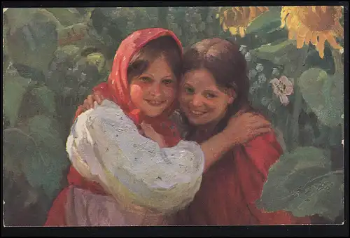 AK Artiste F. Sitschkoff: bon nombre d'oiseaux - l'amitié des filles, inutilisé