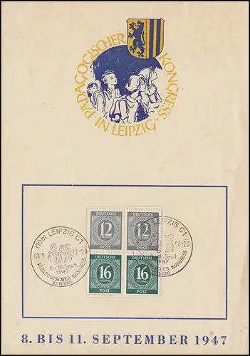Erinnerungskarte 2. Pädagogischer Kogress SSt LEIPZIG 1947 mit 2x S 294 im Vbl.