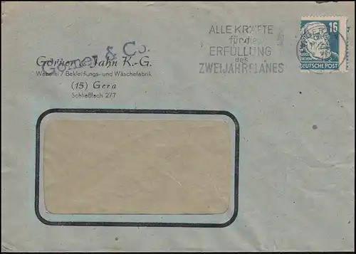 218 Virchow mit Verzähnung durch das Markenbild als EF Ortsbreif GERA 11.6.1949