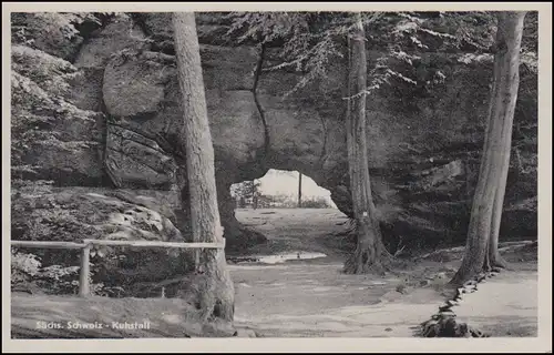 AK Sächsische Schweiz: Kuhstall, als Postkarte mit 437 EF SSt BASTEI 5.10.1954