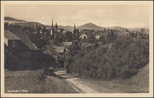 AK Arnstadt in Thüringen: Panorama, EF mit 484 Volkssolidarität, 18.12.1955