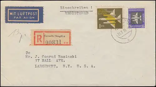 611+613 timbres postaux 35 pf. et 1 DM sur lettre Lp.-R OLSNITZ (VOGTL) 21.9.58