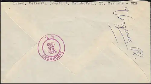 611+613 timbres postaux 35 pf. et 1 DM sur lettre Lp.-R OLSNITZ (VOGTL) 21.9.58