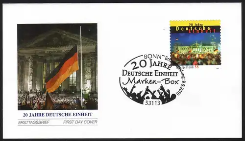 2822 Deutsche Einheit - SELBSTKLEBEND auf FDC Erstverwendungs-O Bonn 9.9.2010