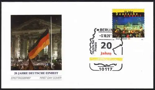 2822 Deutsche Einheit - SELBSTKLEBEND mit 3-Farben-Sonderstempel Schmuck-Brief