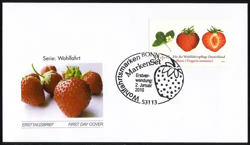 2777 Erdbeere - selbstklebend aus Rolle, auf FDC mit EV-O Bonn