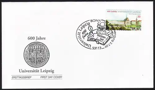 2747 Uni Leipzig - autocollant en feuille de feuille, FDC EV-O Bonn
