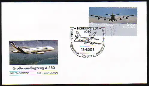 2676 Airbus A380 selbstklebend aus MH 74, FDC ESSt Norderstedt