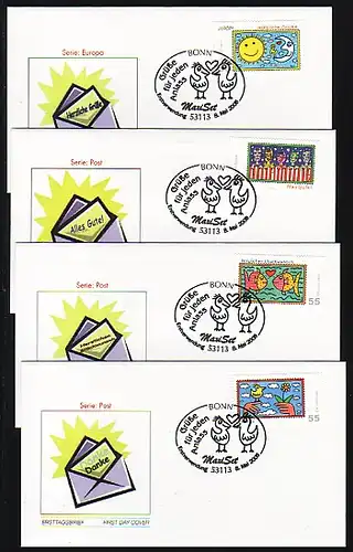 2665-2668 Post/Europa - SELBSTKLEBEND aus MH 73, Satz auf 4 FDC EV-O Bonn