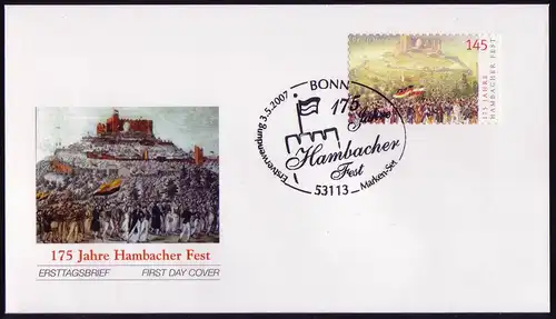 2605 Hambacher Fest SELBSTKLEBEND auf FDC mit EV-O Bonn