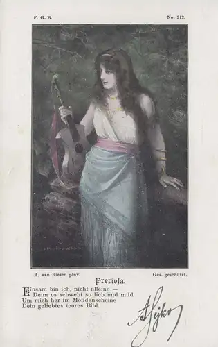 Künstler-AK A. van Riesen: Preciosa - Frau mit Gitarre, gelaufen 1903