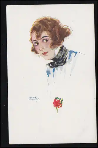 AK dessinatrice de mode Gret Kalous: femme avec boucle noire, inutilisé