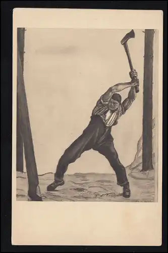 Artiste-AK Ferd. Hodler: Le bûcheron 1910, édition Piper Munich, inutilisé