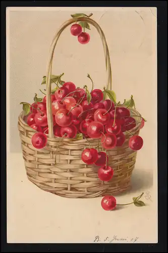 AK Artiste Sillleben Un panier de cerises, édition Meissner & Livre, BAHNPOST