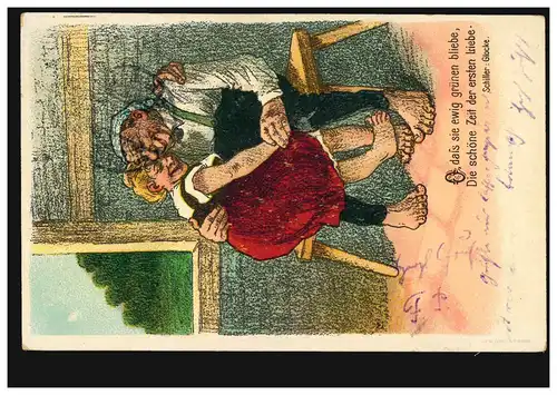 Karikatur-AK Verliebtes Bauernpaar - Zitat Schiller Die Glocke, SCHÖNEBERG 1905