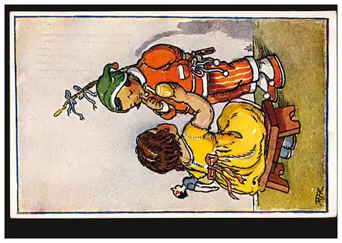 Karikatur-AK Marie Fischerova-Kvechova Kinder Ostern oder Weihnachten? PRAG 1943