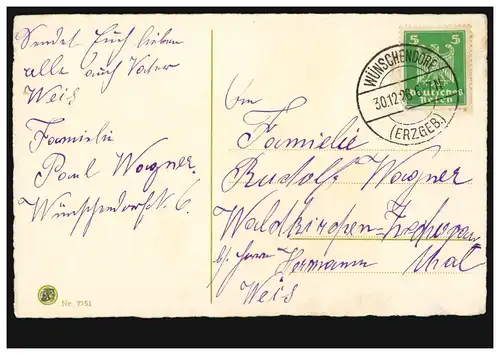 Neujahr-AK Junge auf Schwein mit Hufeisen Fliegenpilze, WÜNSCHENDORF 30.12.1926