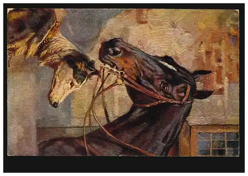 Künstler-AK W. Velten: Tierfreundschaft - Pferd mit Hund, GOSLAR 27.5.1926