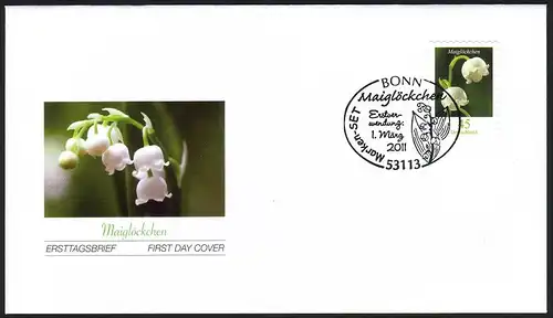 2851 Fleur Mailloquette en feuille de feuille 15, FDC avec parfum EV-O Bonn 1.3.2011