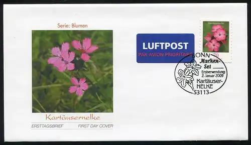 2716 Kartäusernelke aus Folienblatt 2009, FDC EV-O Bonn 2.1.2009