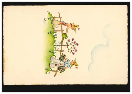 AK Artiste Inge Plotz: jardinage de la coulée récoltes, Pittius édition, non utilisé