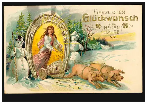 Neujahrs-AK Mit Schweinsgalopp ins Neue Jahr, VORDST (BZ. DÜSSELDORF) 1.1.1906