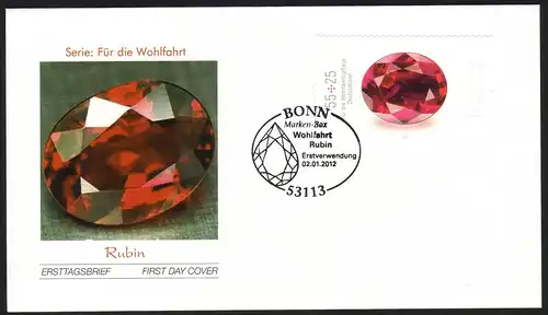 2909 Rubin rubis autocollant en rouleau, sur FDC avec EV-O Bonn