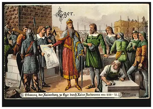 Künstler-AK Eroberung der Kaiserburg zu Eger durch Kaiser Barbarossa,ungebraucht