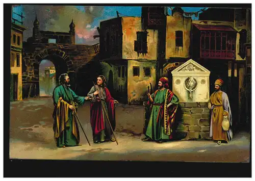 Künstler-AK Oberammergauer Passionsspiele: Bestellung des Abendmahls, 24.7.1910