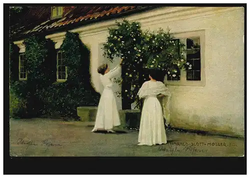 Künstler-AK Dänische Kunst Harald Slott-Moeller: Weiße Rosen 1913, ungebraucht