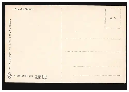 Künstler-AK Dänische Kunst Harald Slott-Moeller: Weiße Rosen 1913, ungebraucht