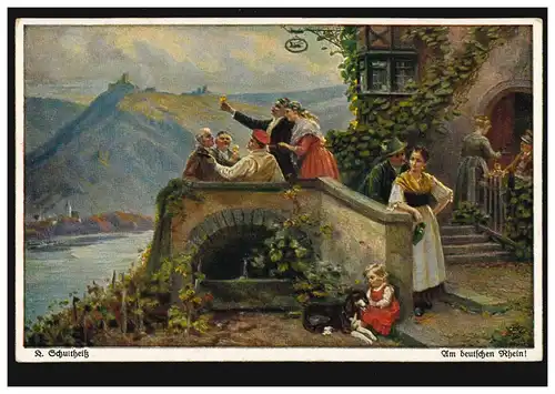 Artiste-AK K. Schultschöh: Sur le Rhin allemand, carte postale Primus, inutilisé