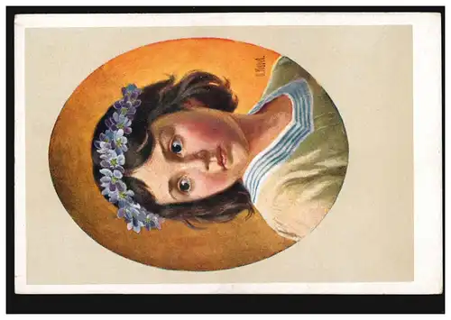 AK Kobel: portrait de fille avec couronne bleue, inutilisé