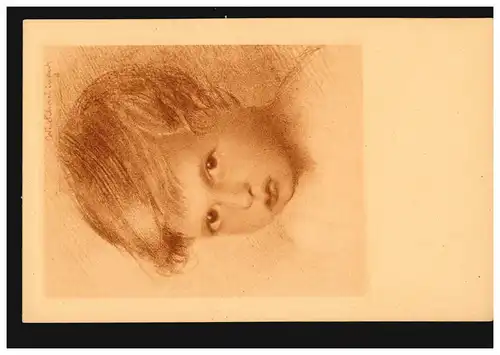 AK artiste Walter Schachinger: dessin rouge tête de jeune, marqué