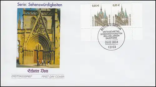 2381 SWK 0,05 Euro Erfurter Dom en tant que couple UR avec PLF I sur FDC ESSt Berlin