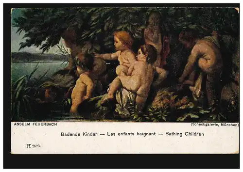 Künstler-AK Anselm Feuerbach: Badende Kinder, MÜNCHEN 17.8.1927