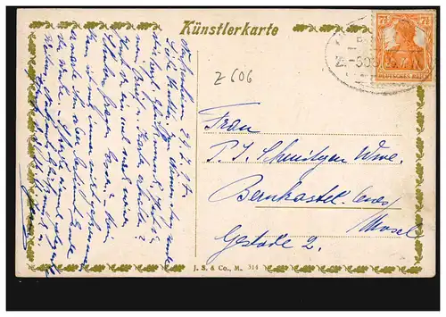 Künstler-AK Stillleben mit Kirschen, Verlag J.S.&.Co.M., per Bahnpost 25.7.1917 