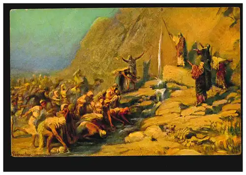 AK Artiste Images de l'Ancien Testament: Moïse bat l 'eau du rocher