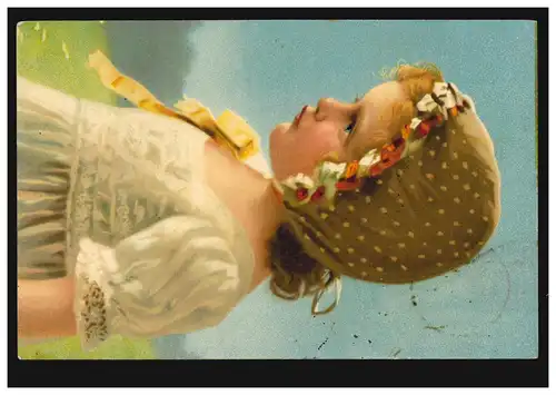 Künstler-AK Mädchen mit Haube und weißem Kleid, KONSTANZ 29.6.1921